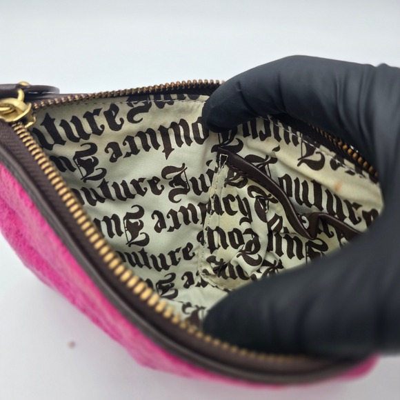 Juicy Couture Pink Velour Coin Pouch Sparkle Rhinestone Zipper Wristlet - Picture 6 of 6